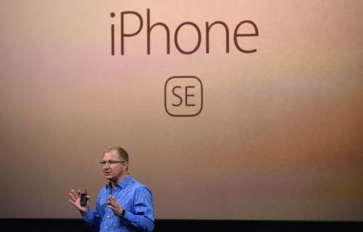 Apple Vice President Gregory Joswiak introduces the new iPhone SE during a media event at Apple headquarters in Cupertino, Calif