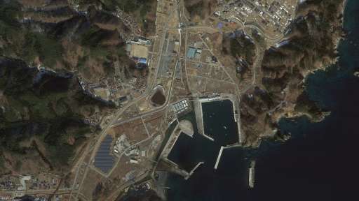 A satellite image from Google's &quot;East Japan Earthquake digital archive project&quot; shows the Japanese city of Miyako, in 