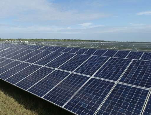 A solar farm under construction in Punta Gorda, Florida, where enough energy will be produced to power 21,000 homes