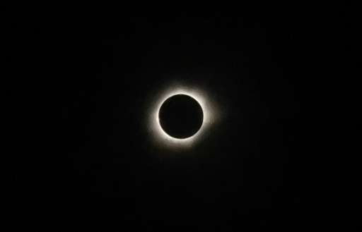 A total solar eclipse is pictured from the city of Ternate, in Indonesia's Maluku Islands, on March 9, 2016