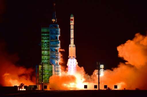 China's Tiangong 2 space lab is launched on a Long March-2F rocket from the Jiuquan Satellite Launch Center in the Gobi desert, 
