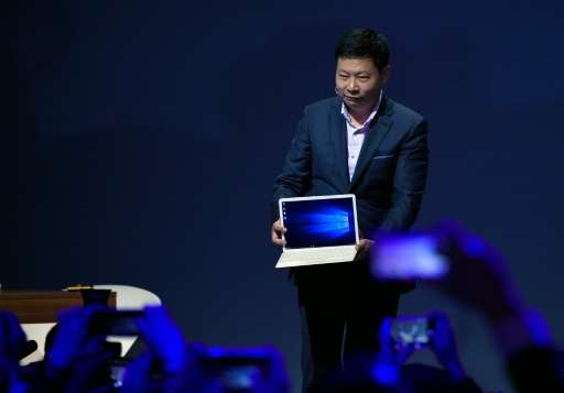 Chinese company Huawei's CEO Richard Yu presents the new product Matebook at the Mobile World Congress in Barcelona on February 