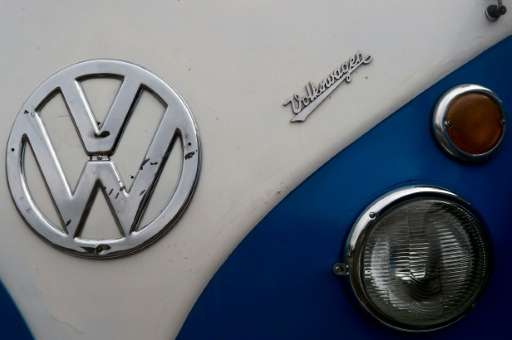 Detail on a Volkswagen Kombi minivan pictured during an exhibition at the Volkswagen plant in Sao Bernardo do Campo, southern Sa