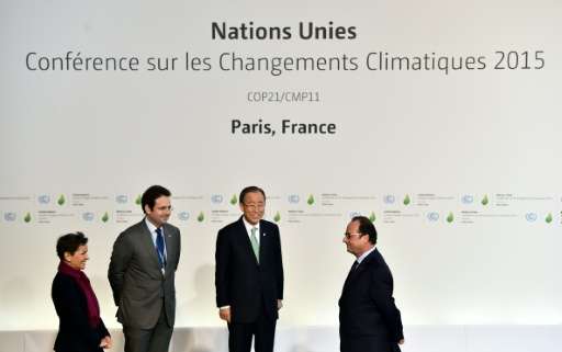Dignitaries including French President Francois Hollande and United Nations Saecretary General Ban Ki Moon arrive to the COP 21,