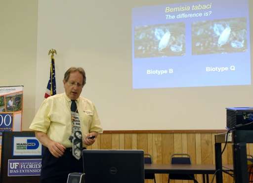 Dr. Lance Osborne, an entomologist with the University of Florida, gives a presentation on July 22, 2016 in Homestead, Florida t