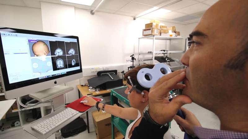Dr Marco Davare and Karen Bunday using transcranial magnetic stimulation (TMS)