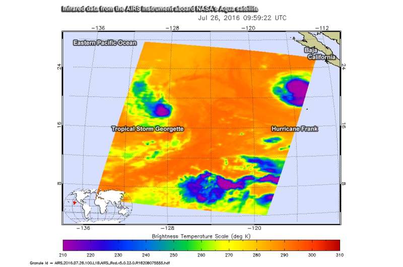Eastern Pacific storms Georgette and Frank see-saw in strength