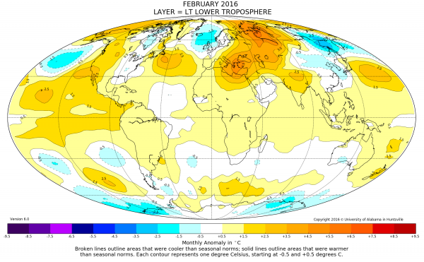 February was warmest month in satellite record