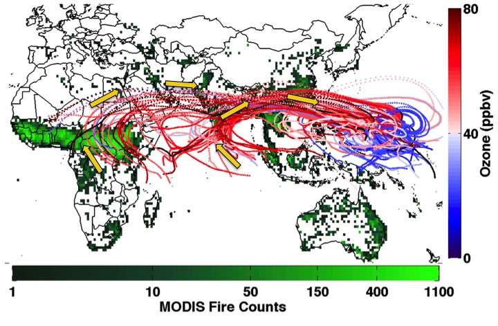 Fires burning in Africa and Asia cause high ozone in tropical Pacific