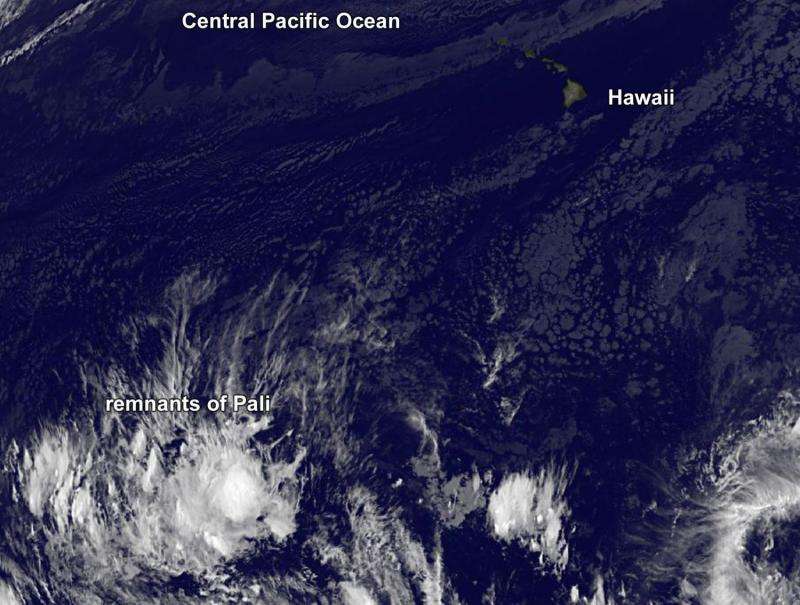 Former Hurricane Pali peters out near Equator