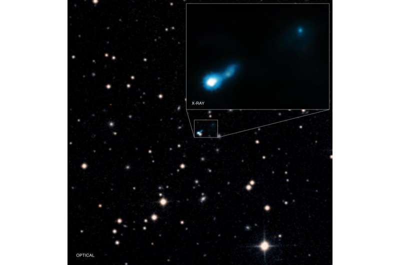 Glow from the Big Bang allows discovery of distant black hole jet