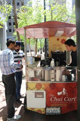 Hermes Xiang serves up an afternoon chai from a Chai Cart on Market Street in the heart of San Francisco on May 26, 2016