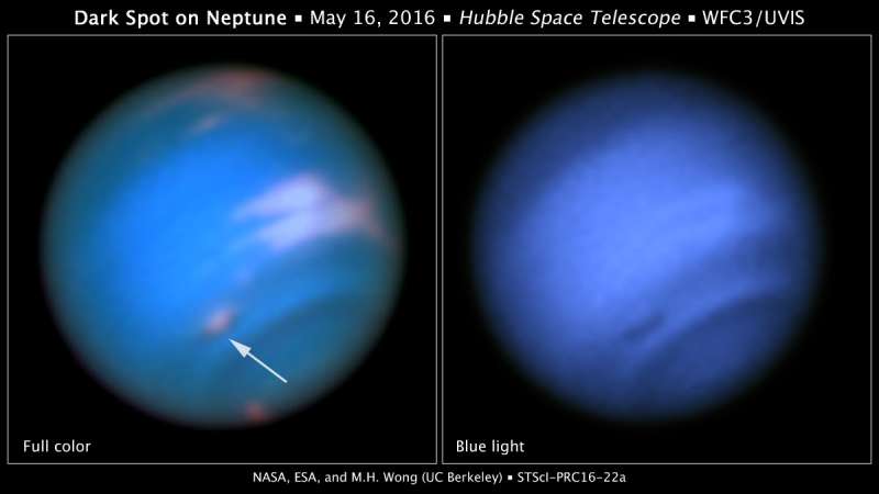 Hubble confirms new dark spot on Neptune