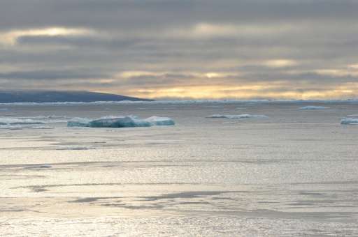 Ice chunks are seen in the Northwest Passage in the Canadian High Arctic