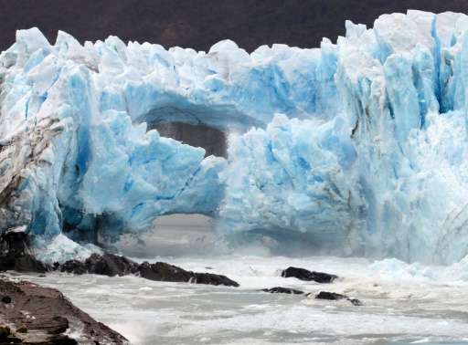 Ice cracks from the wall of the Perito Moreno Glacier located at Los Glaciares National Park, southwest Santa Cruz Province, Arg
