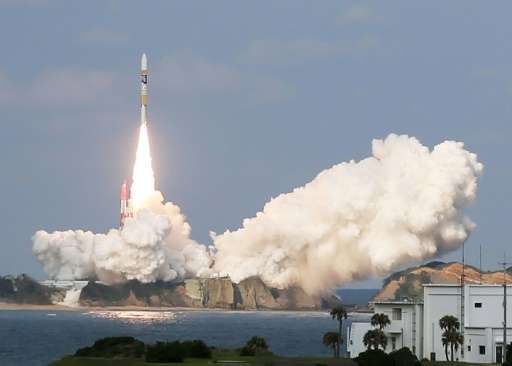 Japan's H-2A rocket, carrying a Himawari-9 weather satellite, is launched on Tanegashima Island on November 2, 2016