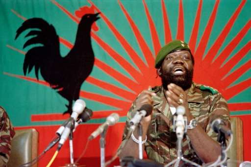 Jonas Savimbi addresses soldiers in Jamba on December 11, 1985