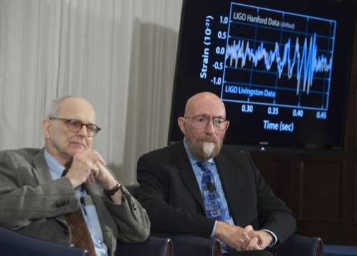 Kip Thorne (R), and Rainer Weiss, the scientists behind the groundbreaking discoveries of gravitational waves and the existence 