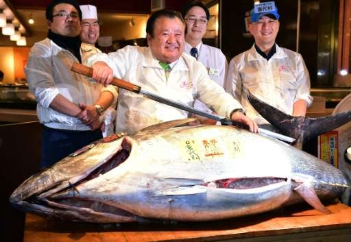 Kiyoshi Kimura, president of sushi restaurant chain Sushi-Zanmai, paid more than $117,000 for the 200kg bluefin tuna, displayed 