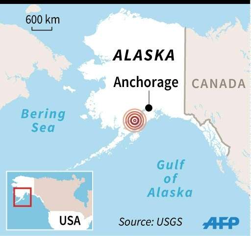 Map locating Sunday's 6.8-matgnitude earthquake off Alaska