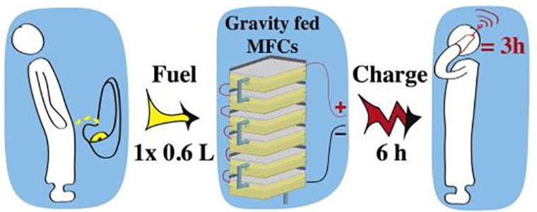 Microbial fuel cell technology recharges smartphones with urine
