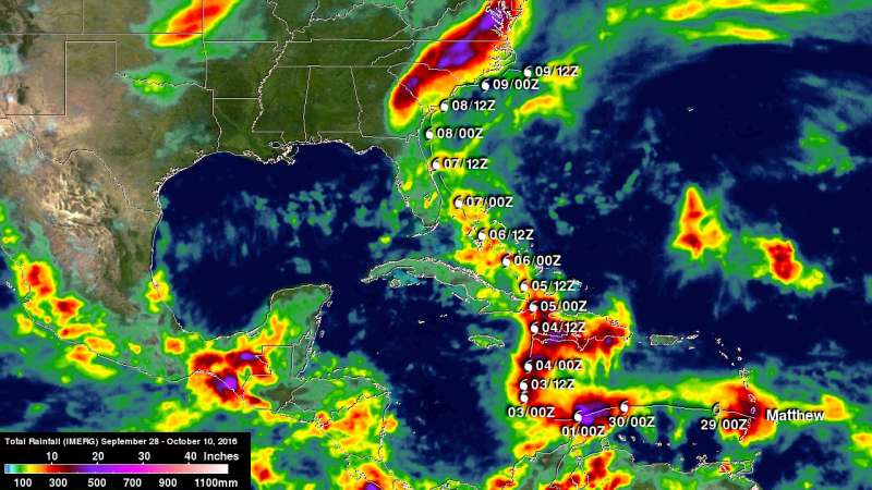 NASA adds up deadly Hurricane Matthew's total rainfall