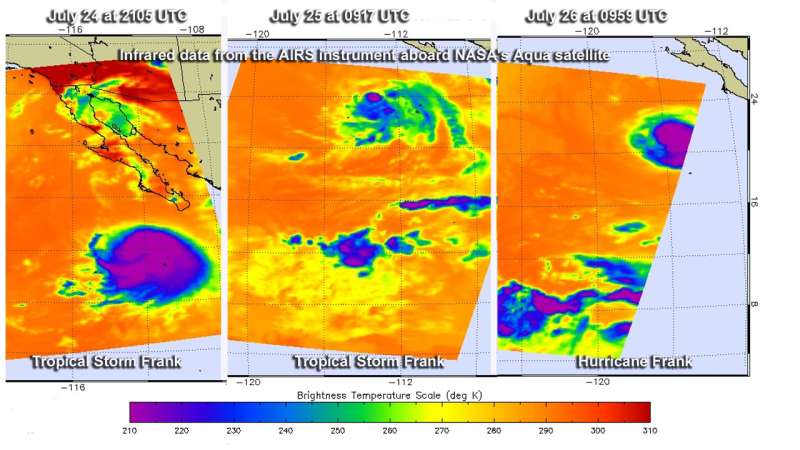 NASA data show Hurricane Frank's fluctuation in strength
