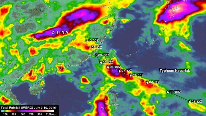 NASA IMERG finds Typhoon Nepartak dropped almost 20 inches of rain