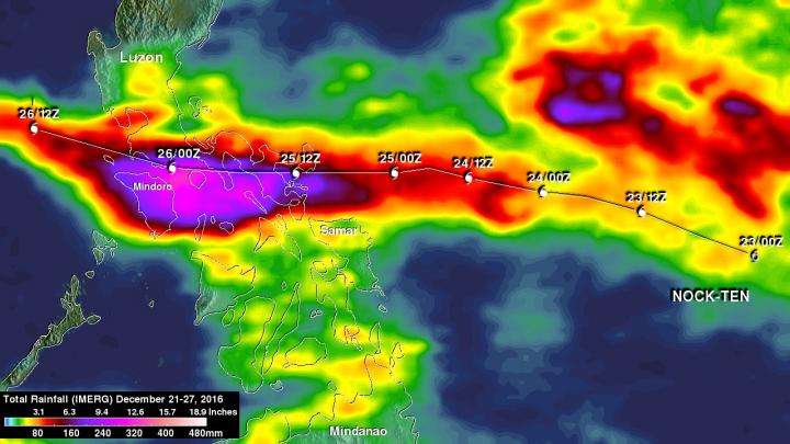 NASA Maps Typhoon Nock-ten's lifetime rainfall as storm fades