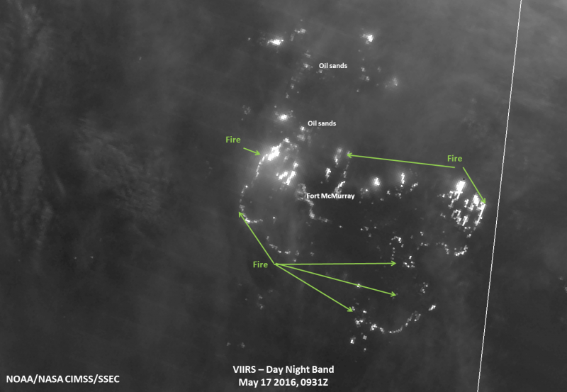 NASA satellites image Fort McMurray fires day and night