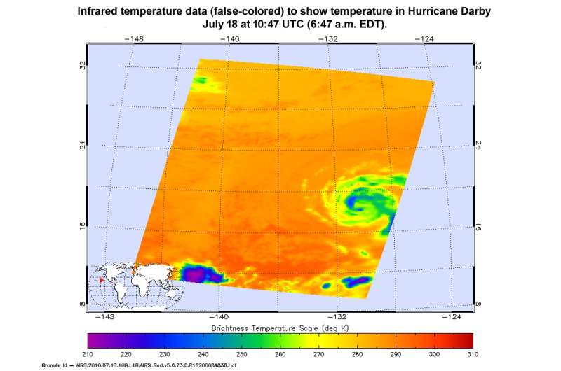 NASA sees a weaker Hurricane Darby in infrared light