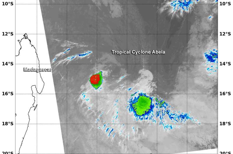 NASA sees two areas of strength in a weakening Tropical Cyclone Abela