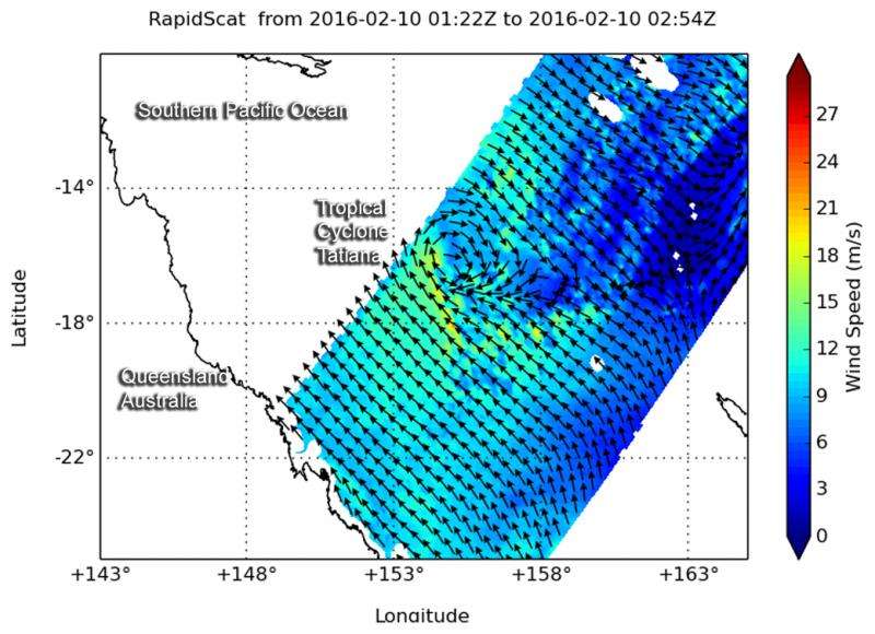 NASA's RapidScat spots newborn Tropical Cyclone Tatiana