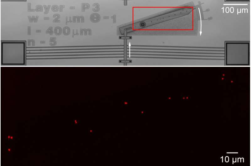 NIST illuminates transfer of nanoscale motion through microscale machine