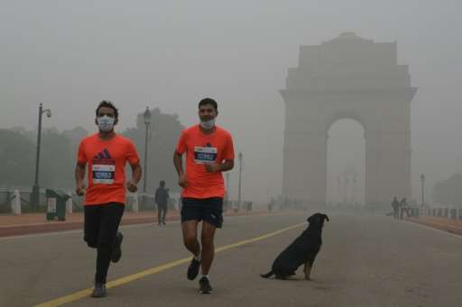 Runners take part in the New Delhi 10K Challenge amid heavy smog on November 6, 2016