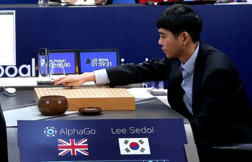 South Korea's Lee Se-Dol—one of the greatest modern players of the ancient board game Go—makes a move during his match against t