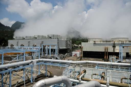 Steam rises from the Wayang Windu geothermal power station on West Java