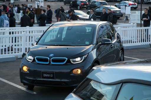 The BMW i3 electric car, pictured on January 8, 2016, has eucalyptus fibers in the dashboard