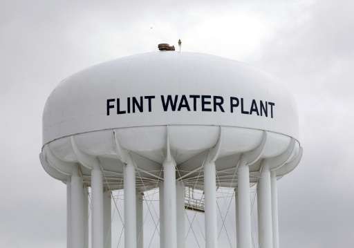 The Flint Water Plant tower is shown on January 13, 2016 in Flint, Michigan
