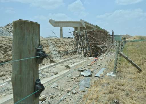 The foundation of the Standard Gauge Railway under contruction within the Nairobi National Park's boundary