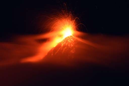 The Fuego volcano, seen from San Juan Alotenango municipality, Sacatepequez departament, about 50 km southwest of Guatemala City