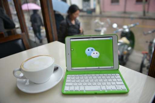 The logo of Chinese instant messaging platform WeChat pictured in a Shanghai cafe on March 12, 2014