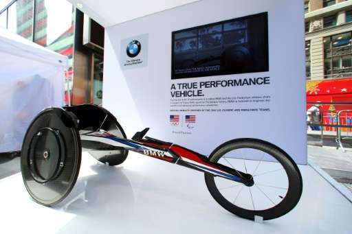 The machine, created by BMW's California-based firm Designworks and customized to fit each athlete, is made from carbon fiber