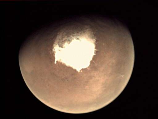 The planet Mars as seen by the webcam on the European Space Agency's (ESA) Mars Express orbiter