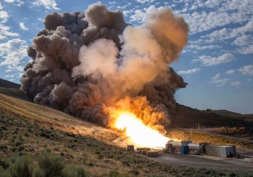 The second and final qualification motor test for the Space Launch System's booster on June 28, 2016, at Orbital ATK Propulsion 