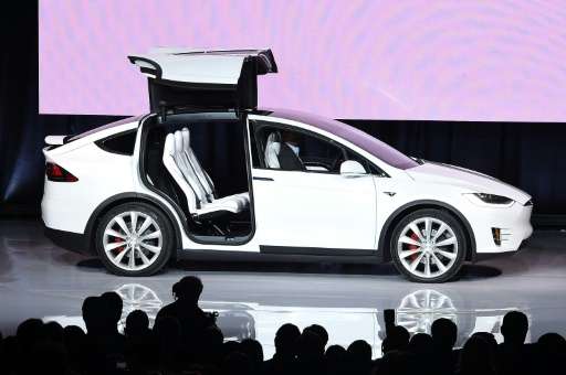 The Tesla Model X is presented during a launch event in Femont, California on September 29, 2015