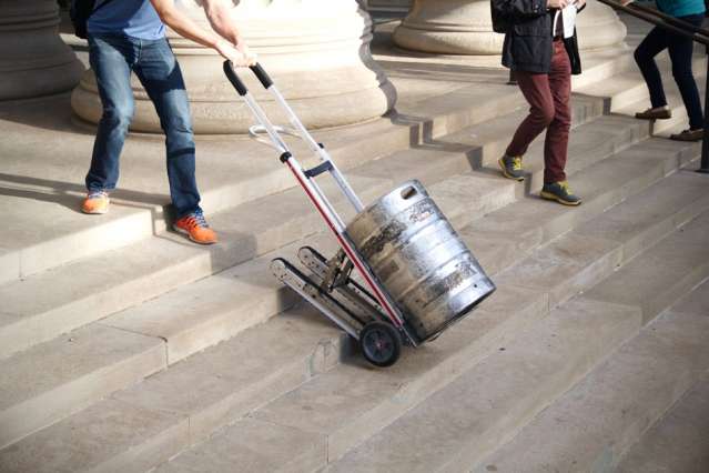 Treaded hand truck created as class project is now making downstairs deliveries safer and easier