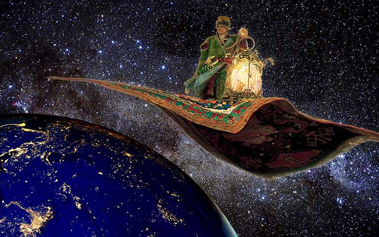 Will orbiting flying carpets light the world?