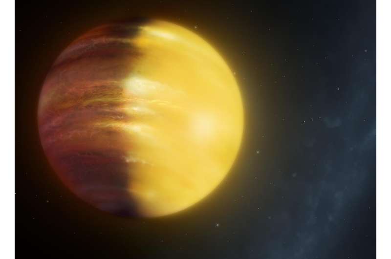 Winds of rubies and sapphires strike the sky of giant planet