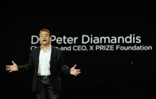 X Prize founder Peter Diamandis speaks during a presentation at the 2012 International Consumer Electronics Show on January 10, 